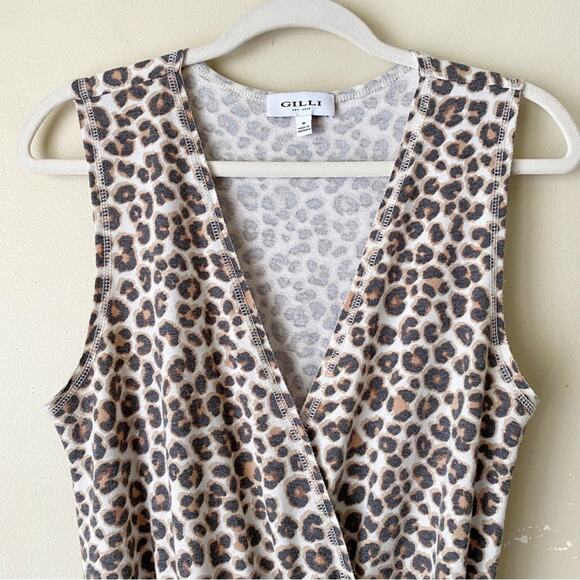 Gilli | Leopard Print Jumpsuit Elastic Waist Pockets V-neck Brown Tan Medium - Picture 3 of 8